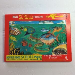 Vintage Children's Scroll Puzzle Double Sided Fish Wild Animals 12 Piece